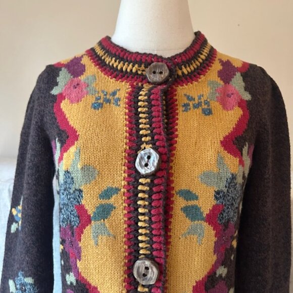 Vintage Sparrow Anthropologie Lambswool "Yellow Brick Road" Duster Cardigan - Picture 10 of 14